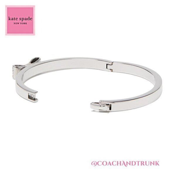 NWT KATE SPADE Ready Set Bow Silver And Pave' Bangle Bracelet - Picture 2 of 6